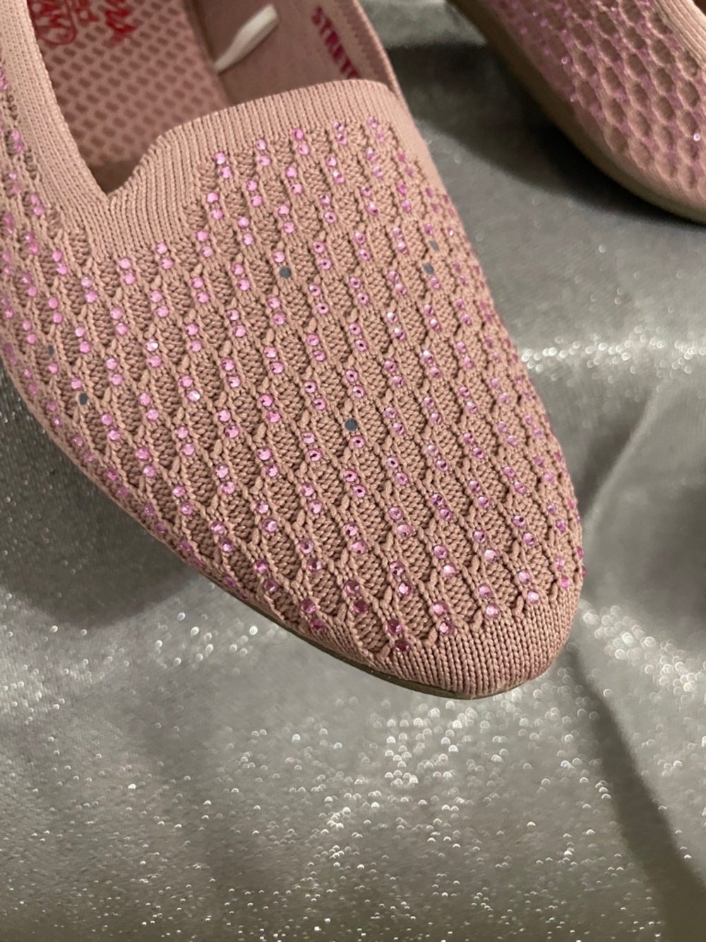 Skechers Pink Sparkle Knit Slip-On Flats - Picture 2 of 10